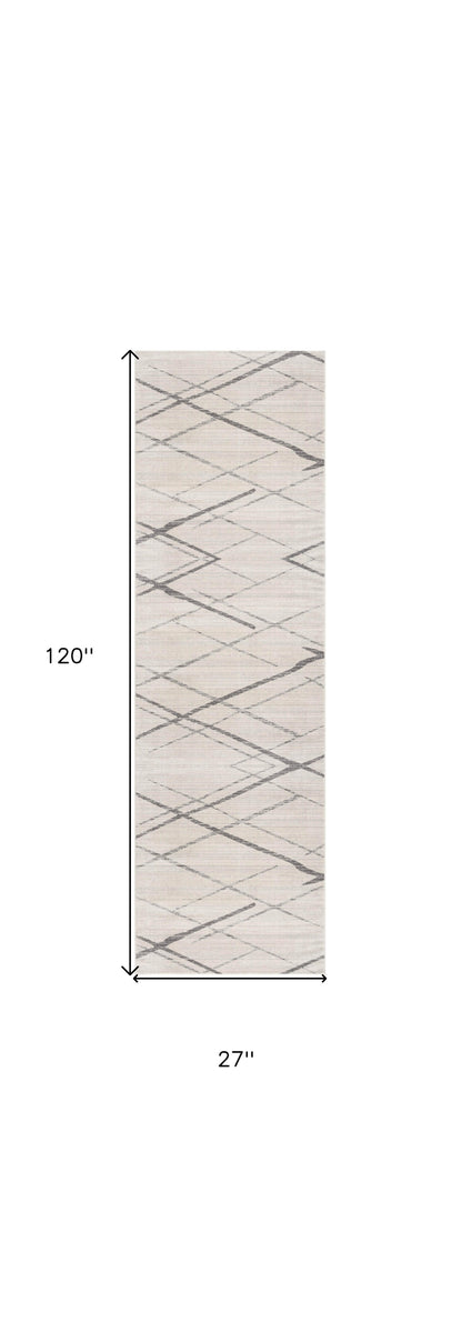 10' Runner Gray and Ivory Geometric Runner Rug - 26.0" (L) x 144.0" (W) x 0.32" (H)