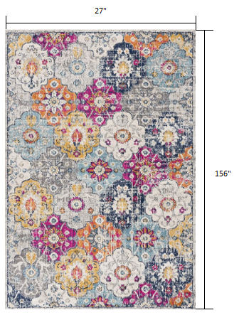 13' Runner Blue and Ivory Floral Runner Rug - 32.0" (L) x 240.0" (W) x 0.6" (H)