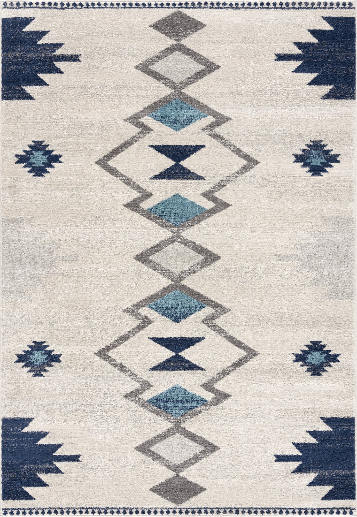 9' X 13' Navy and Ivory Tribal Pattern Area Rug - 279.4" (H) x 378.46" (W) x 1.02" (D)