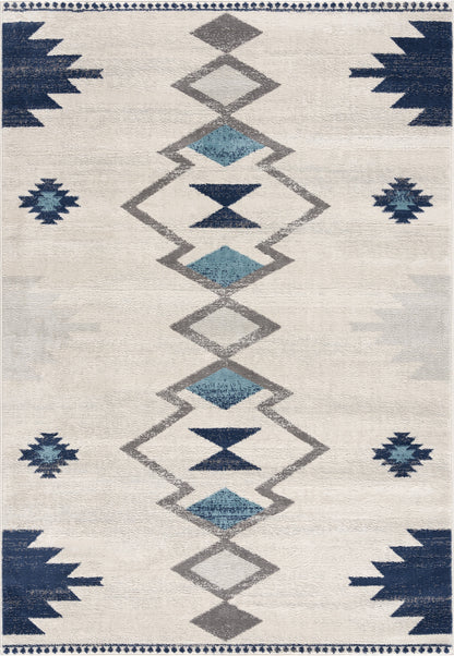 9' X 13' Navy and Ivory Tribal Pattern Area Rug - 279.4" (H) x 378.46" (W) x 1.02" (D)