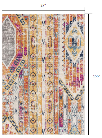 13' Runner Gold and Ivory Southwestern Runner Rug - 32.0" (L) x 240.0" (W) x 0.6" (H)