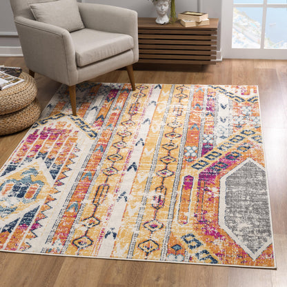 2' X 4' Orange And Ivory Southwestern Dhurrie Area Rug