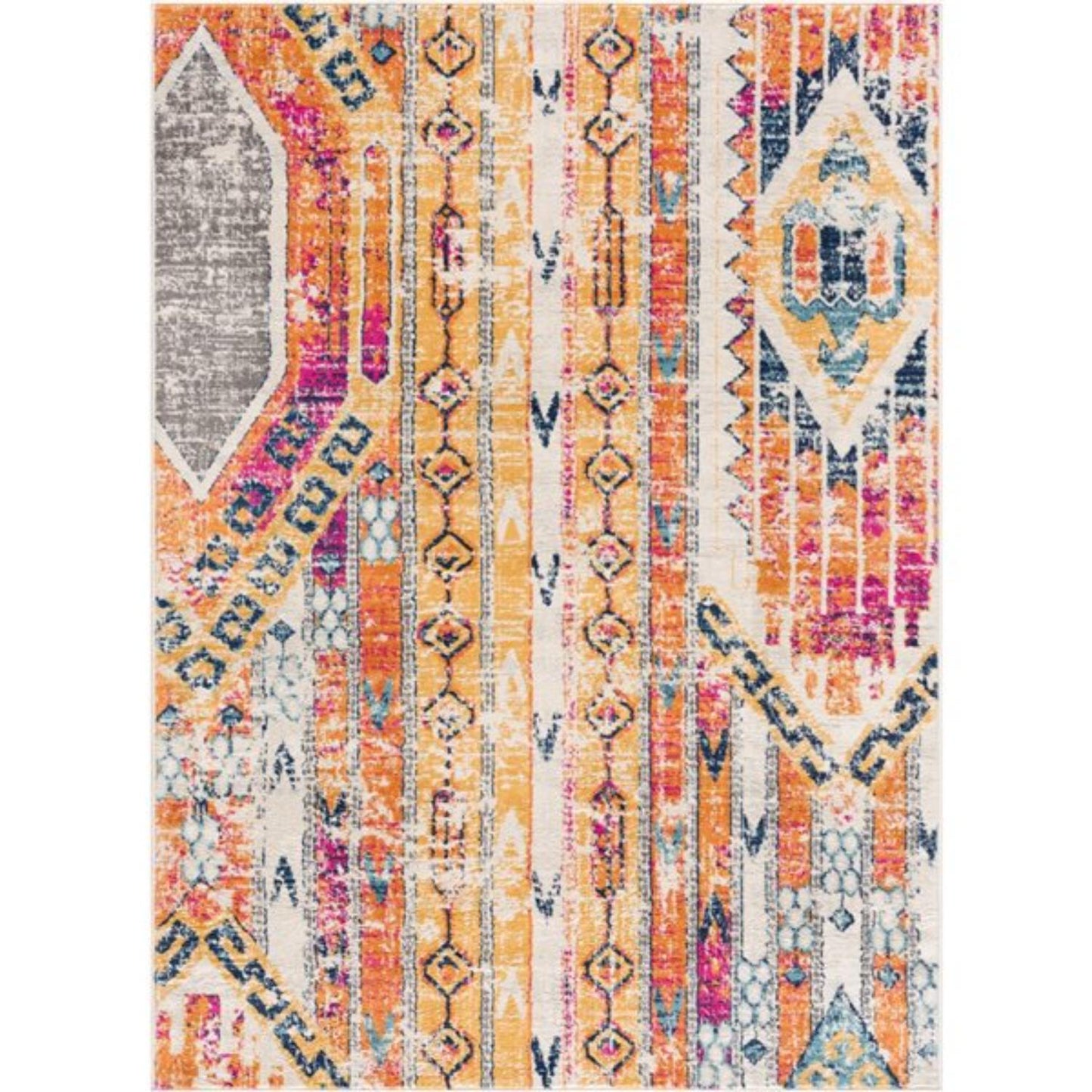 2' X 4' Orange And Ivory Southwestern Dhurrie Area Rug