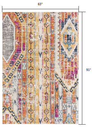 2' X 4' Orange And Ivory Southwestern Dhurrie Area Rug