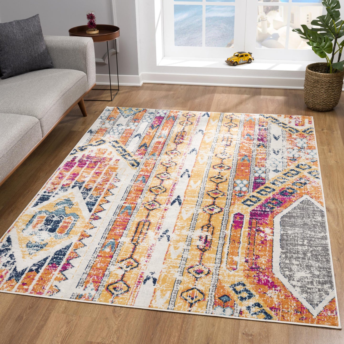 2' X 4' Orange And Ivory Southwestern Dhurrie Area Rug