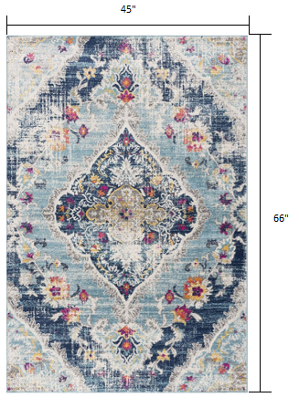 2' X 4' Blue Oriental Dhurrie Area Rug