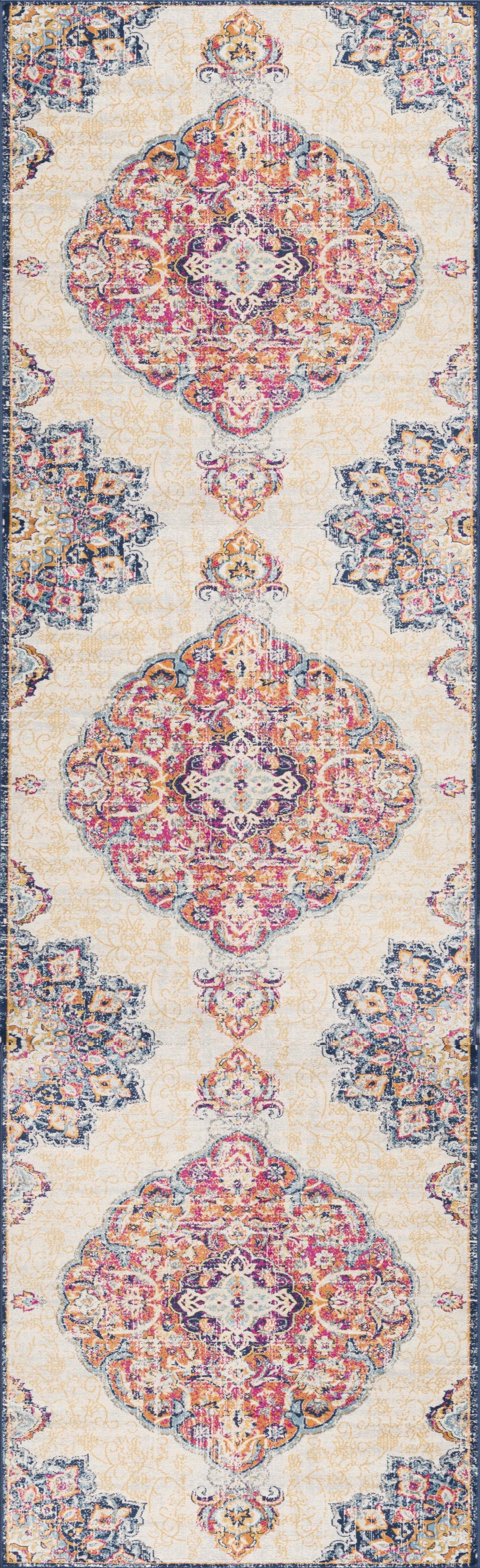 10' Runner Blue and Beige Medallion Runner Rug - 30.0" (L) x 144.0" (W) x 0.43" (H)