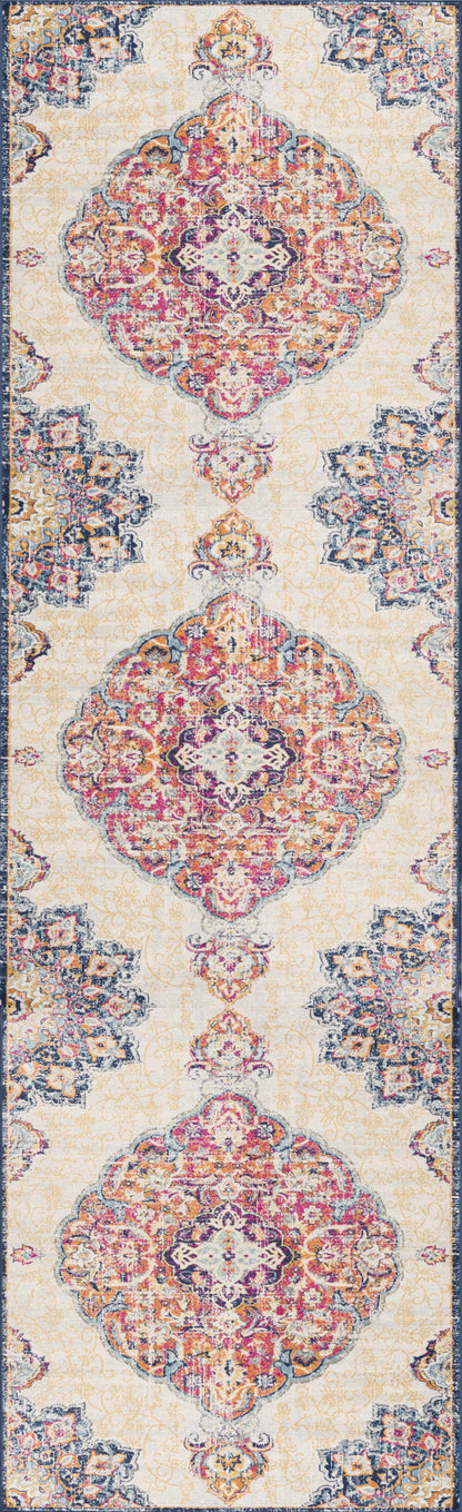 10' Runner Blue and Beige Medallion Runner Rug - 30.0" (L) x 144.0" (W) x 0.43" (H)