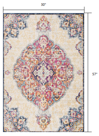 2' X 4' Cream Oriental Dhurrie Area Rug