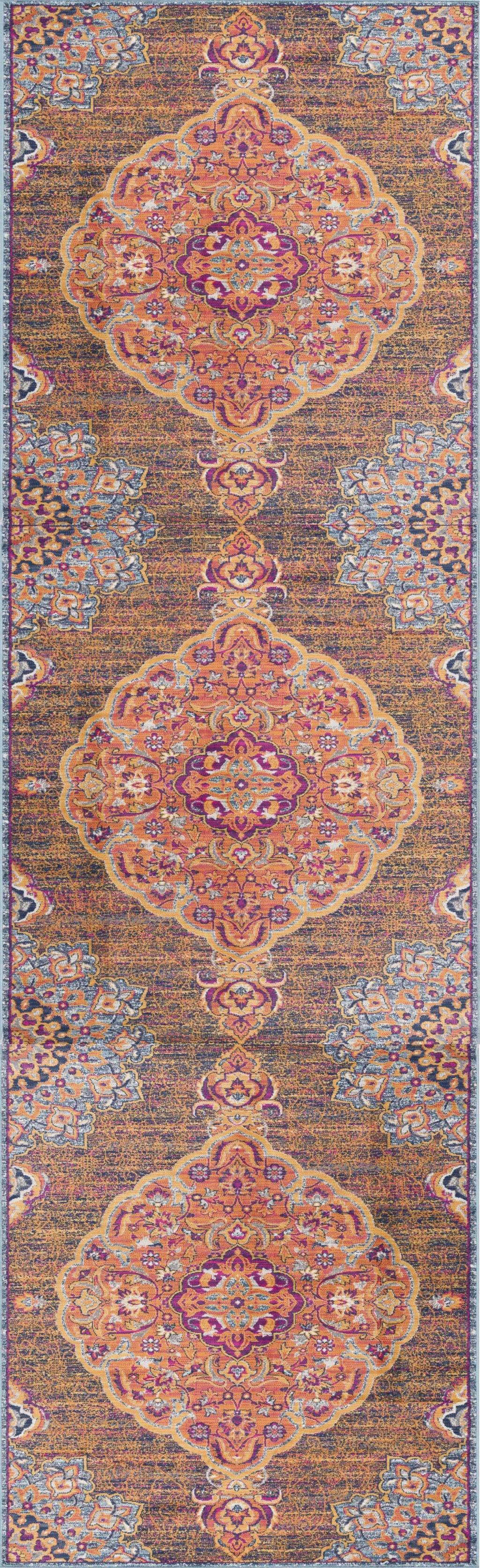 2’ X 5’ Rustic Orange Medallion Area Rug