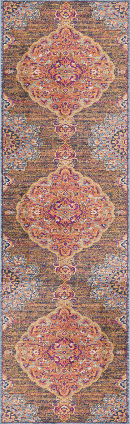 2’ X 5’ Rustic Orange Medallion Area Rug