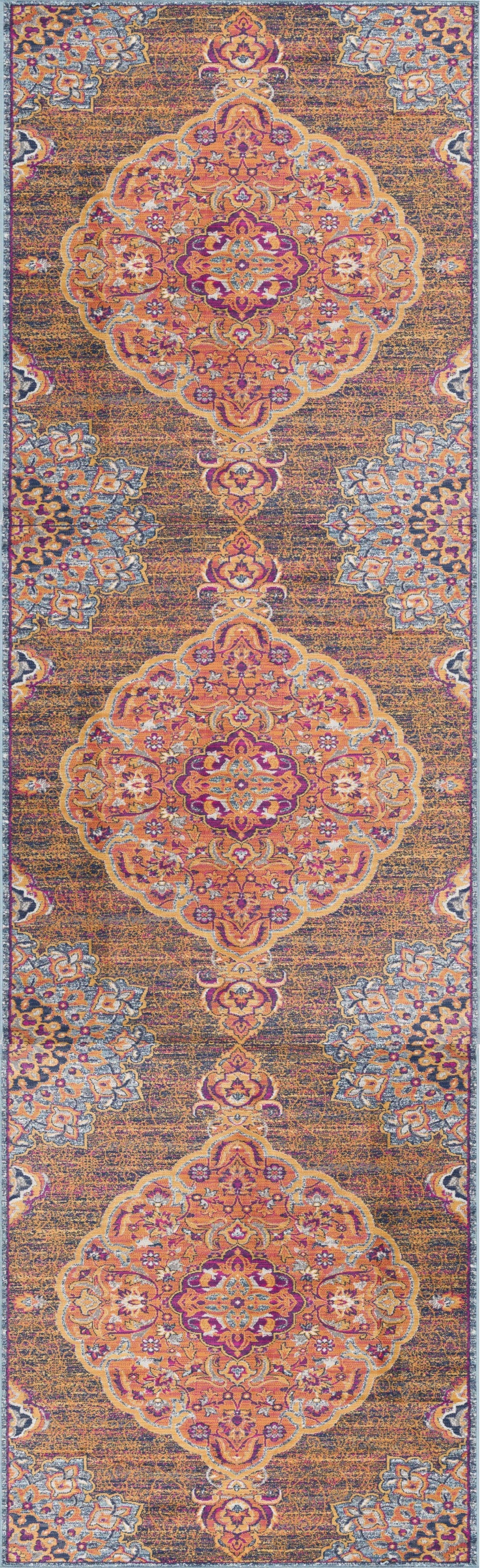 2' X 8' Rustic Orange Medallion Runner Rug - 94.0" (L) x 118.0" (W) x 0.5" (H) FurniFindUSA