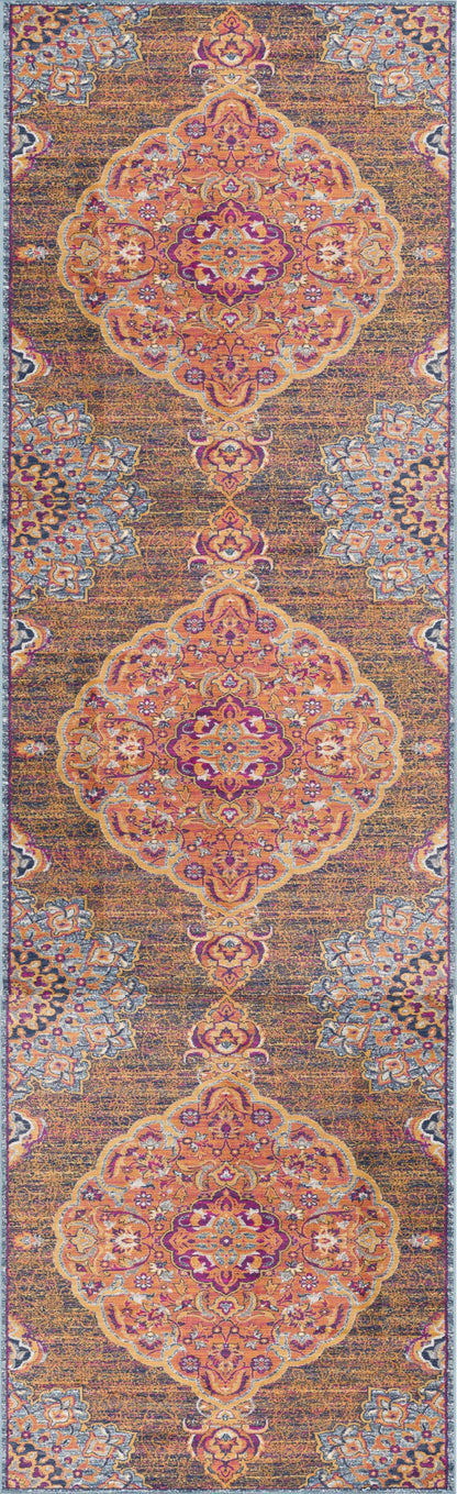 2' X 8' Rustic Orange Medallion Runner Rug - 94.0" (L) x 118.0" (W) x 0.5" (H) FurniFindUSA