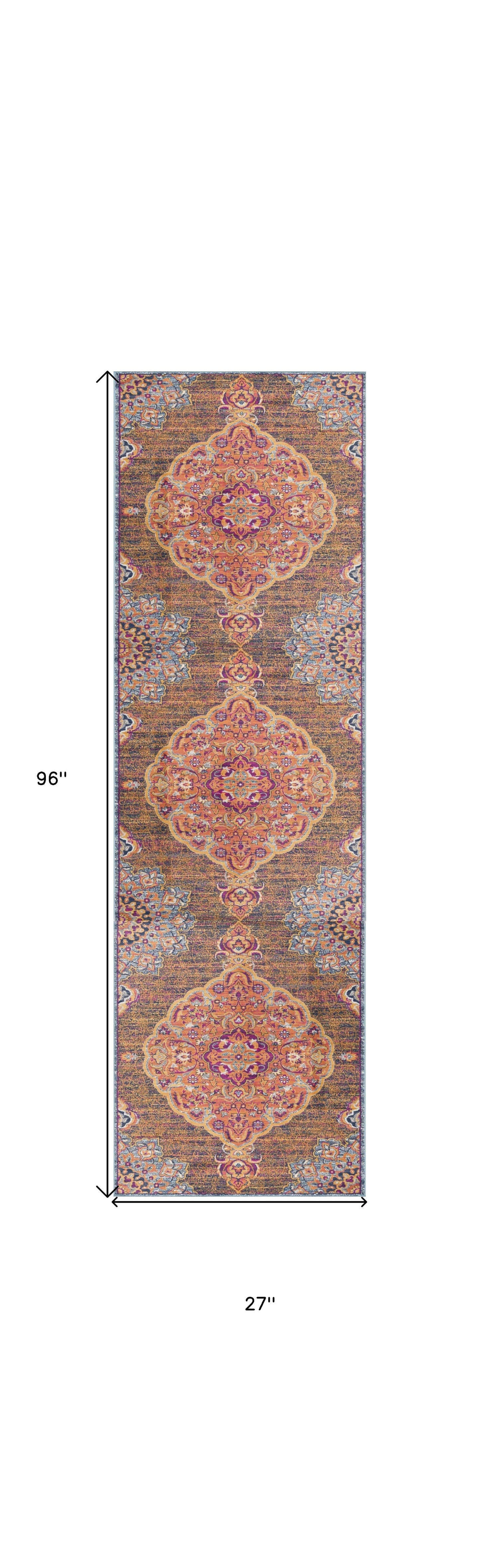 2' X 8' Rustic Orange Medallion Runner Rug - 94.0" (L) x 118.0" (W) x 0.5" (H) FurniFindUSA