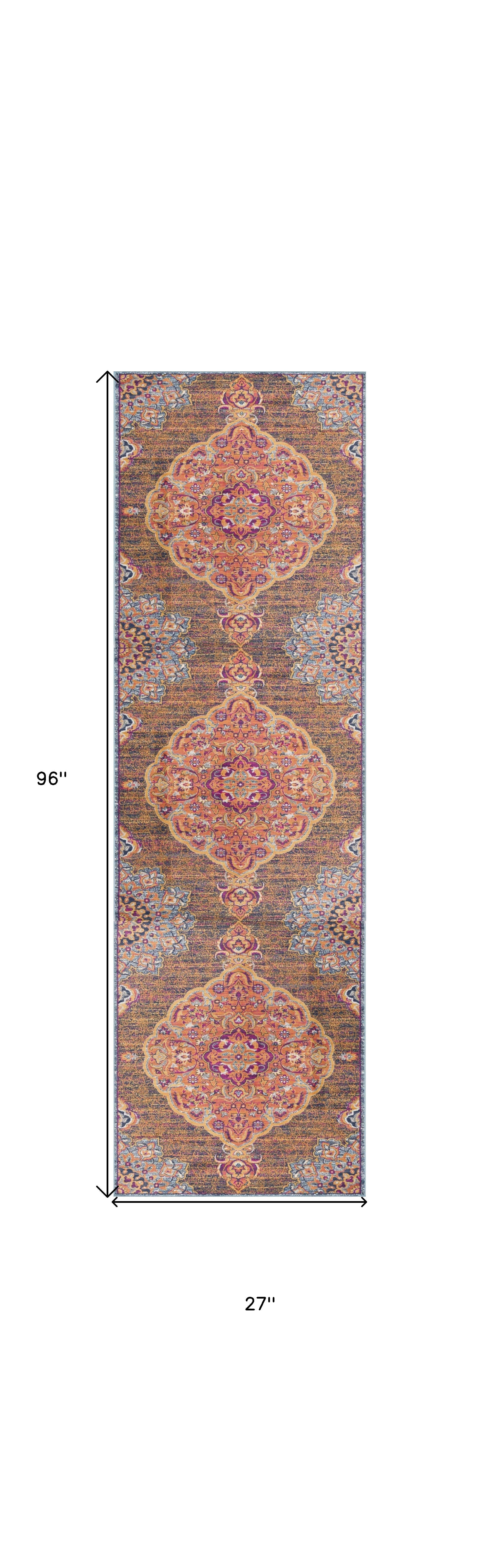 2' X 8' Rustic Orange Medallion Runner Rug - 94.0" (L) x 118.0" (W) x 0.5" (H) FurniFindUSA