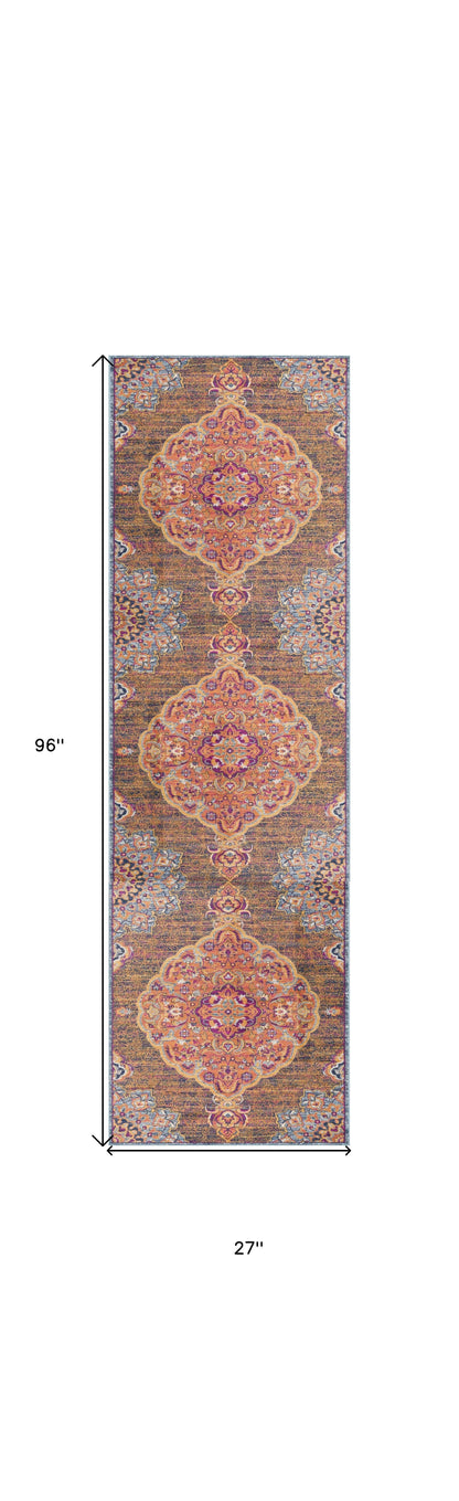 2' X 8' Rustic Orange Medallion Runner Rug - 94.0" (L) x 118.0" (W) x 0.5" (H) FurniFindUSA