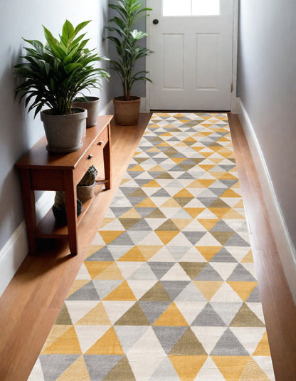 10' Runner Yellow and Ivory Geometric Runner Rug - 36.0" (L) x 144.0" (W) x 0.39" (H)