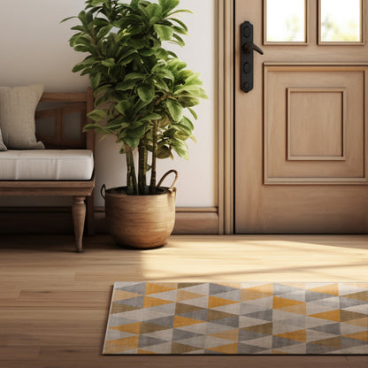 10' Yellow Geometric Dhurrie Runner Rug