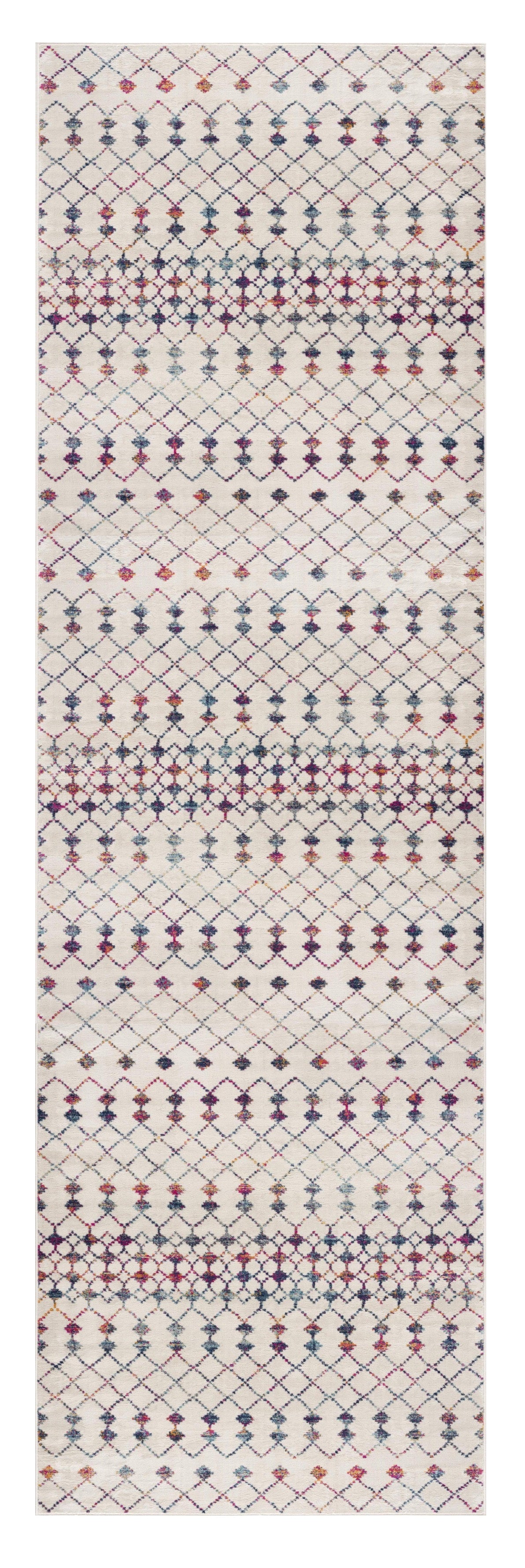 10' Cream Ikat Area Rug - 26.0" (L) x 120.0" (W) x 1.0" (H)