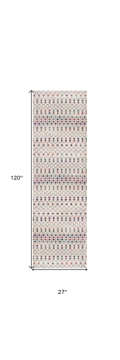 10' Cream Ikat Area Rug - 26.0" (L) x 120.0" (W) x 1.0" (H)