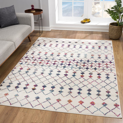 2' X 4' Cream Ikat Dhurrie Area Rug