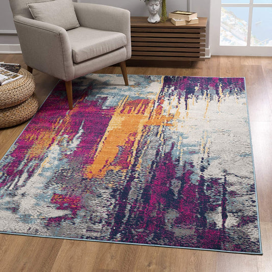 2' X 4' Magenta Abstract Dhurrie Area Rug