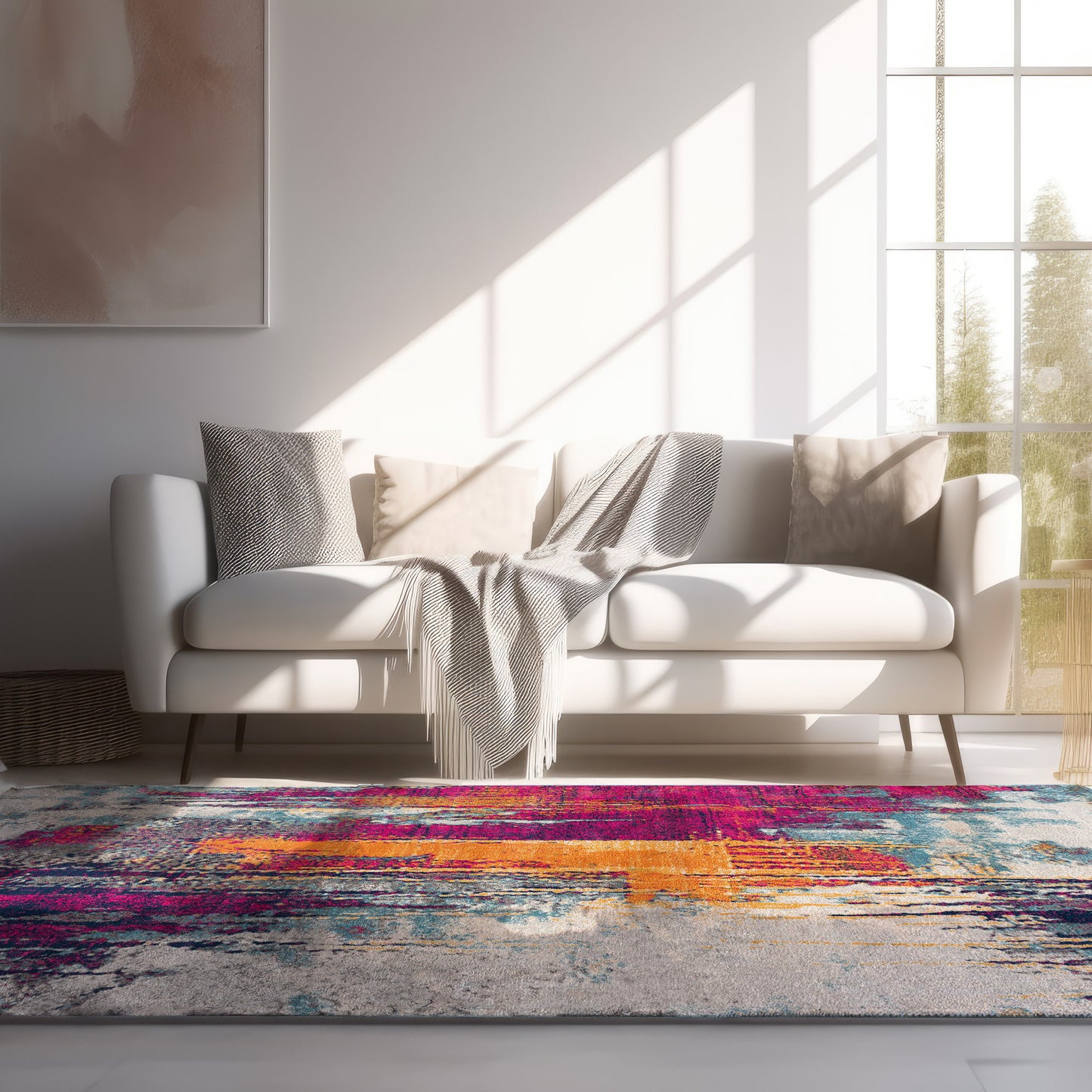 2' X 4' Magenta Abstract Dhurrie Area Rug