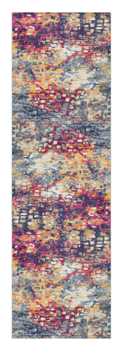 10' Magenta and Gold Abstract Runner Rug - 118.11" (L) x 155.12" (W) x 0.31" (H)