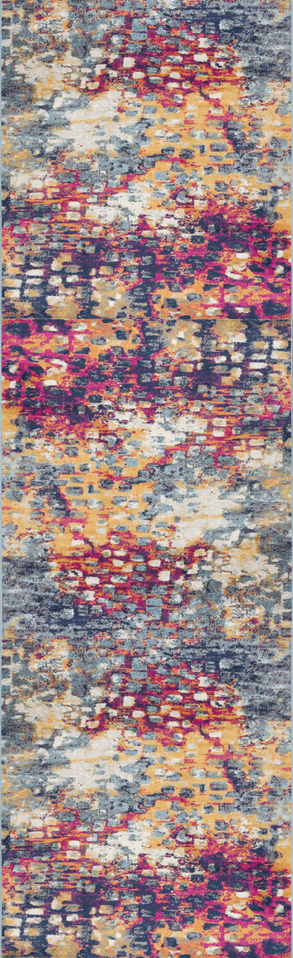 13' Runner Blue and Gold Abstract Runner Rug - 27.0" (L) x 240.0" (W) x 0.6" (H)