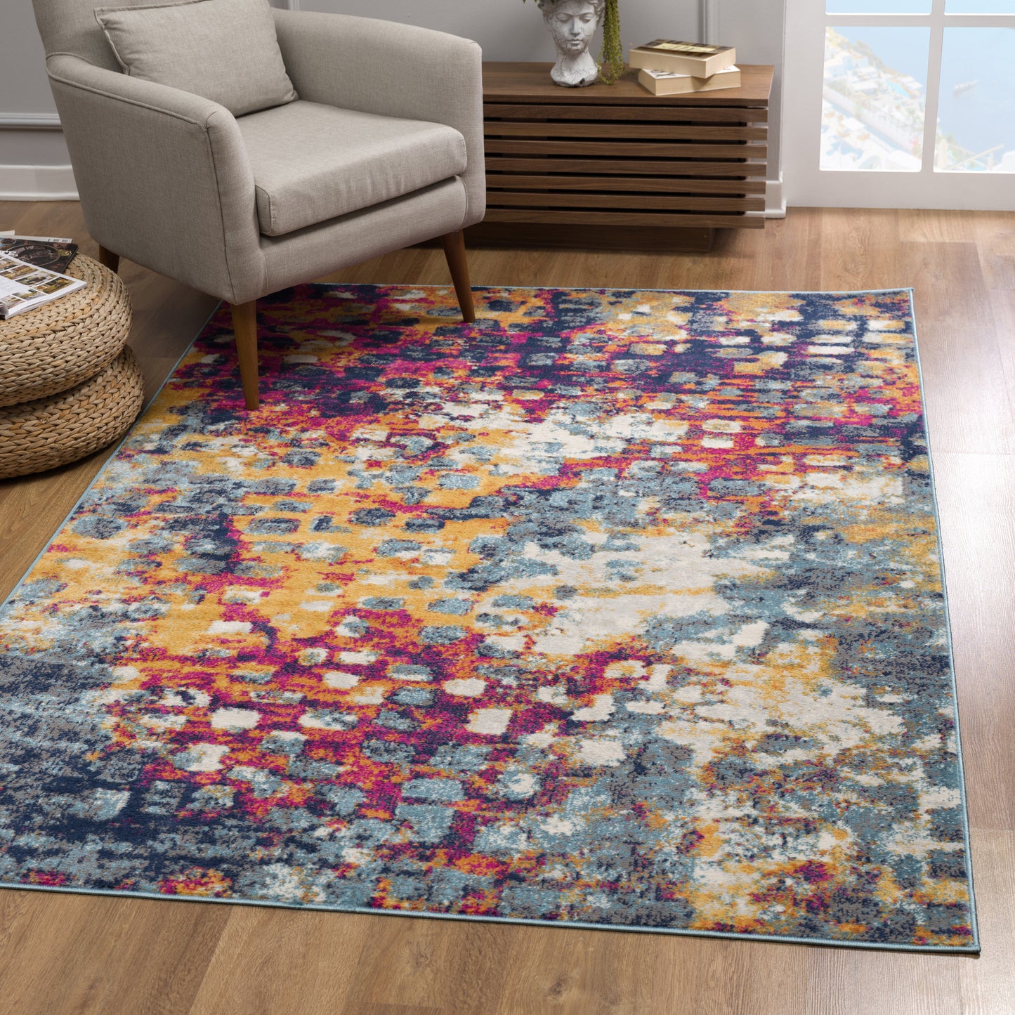 2' X 4' Teal Blue Abstract Dhurrie Area Rug