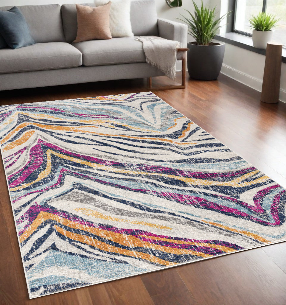 5' X 7' Blue and Gold Abstract Area Rug