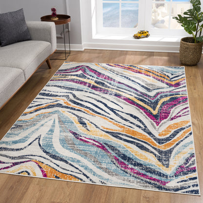 5' X 7' Blue and Gold Abstract Area Rug