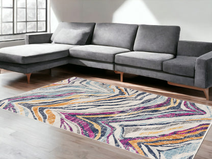 5' X 7' Blue and Gold Abstract Area Rug