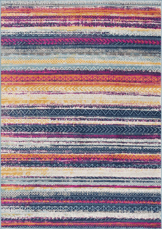 2’ X 10’ Multicolor Irregular Stripe Boho Runner Rug