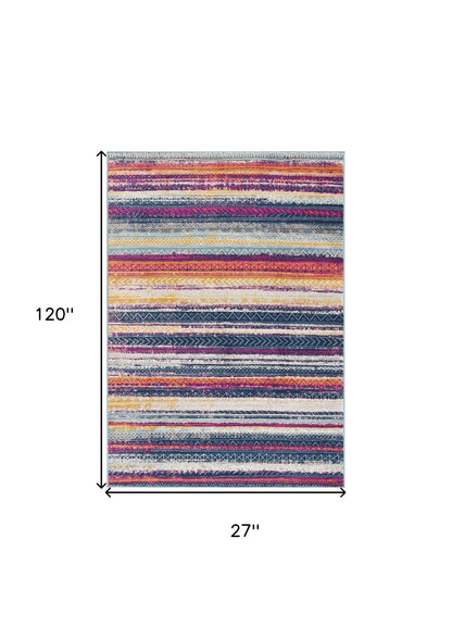 2' X 10' Multicolor Irregular Stripe Boho Runner Rug - 39.0" (L) x 59.0" (W) x 0.5" (H)