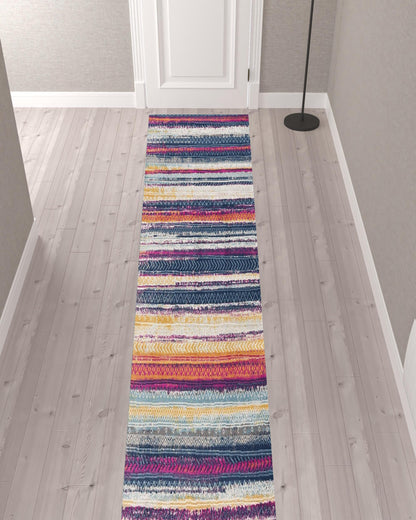 2’ X 10’ Multicolor Irregular Stripe Boho Runner Rug