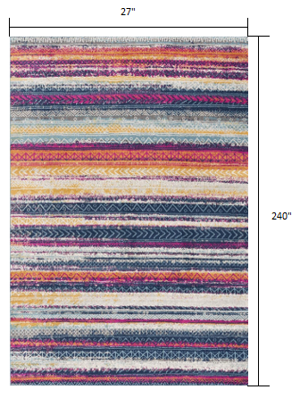 2’ X 10’ Multicolor Irregular Stripe Boho Runner Rug