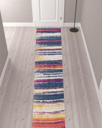 2’ X 10’ Multicolor Irregular Stripe Boho Runner Rug