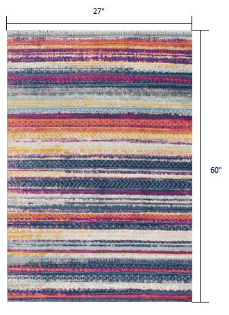 2’ X 10’ Multicolor Irregular Stripe Boho Runner Rug