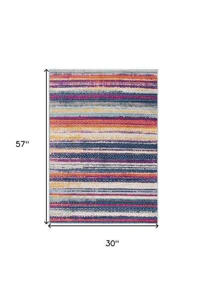 2’ X 10’ Multicolor Irregular Stripe Boho Runner Rug