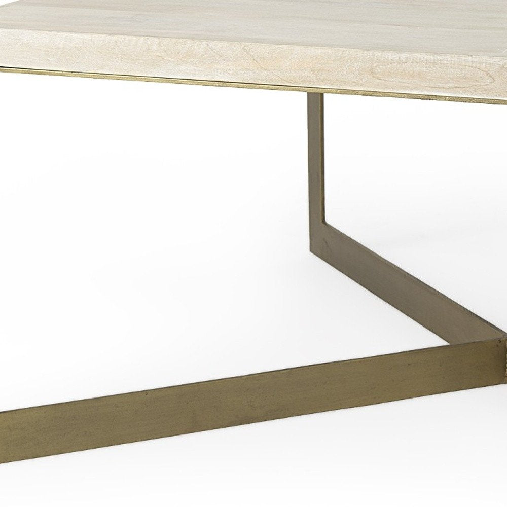 34" Beige Wood and Metal Square Coffee Table HomeRoots