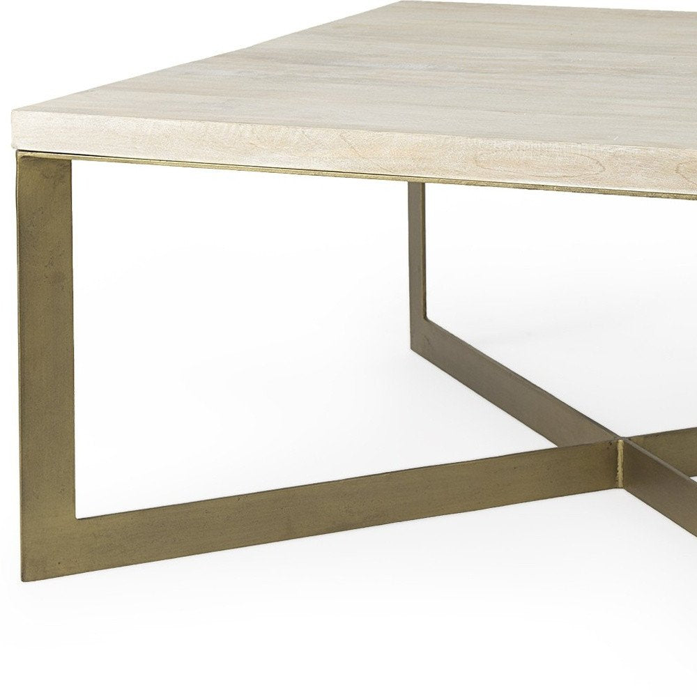 34" Beige Wood and Metal Square Coffee Table HomeRoots