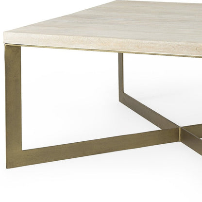 34" Beige Wood and Metal Square Coffee Table HomeRoots