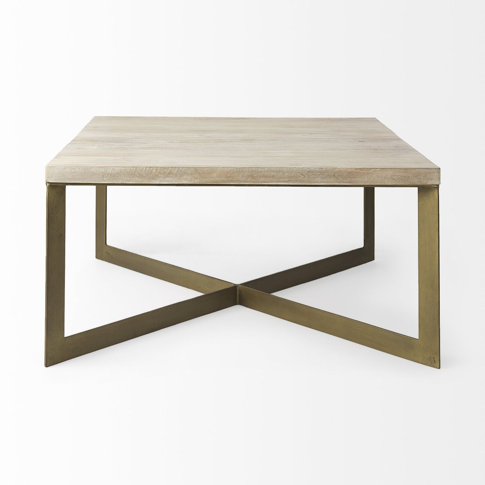 34" Beige Wood and Metal Square Coffee Table HomeRoots