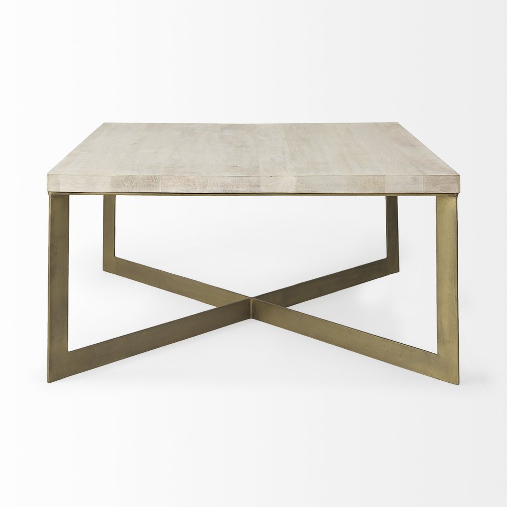 34" Beige Wood and Metal Square Coffee Table HomeRoots