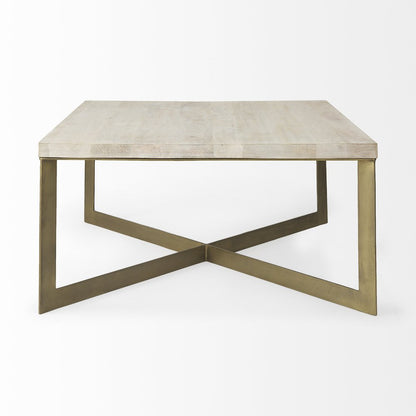 34" Beige Wood and Metal Square Coffee Table HomeRoots