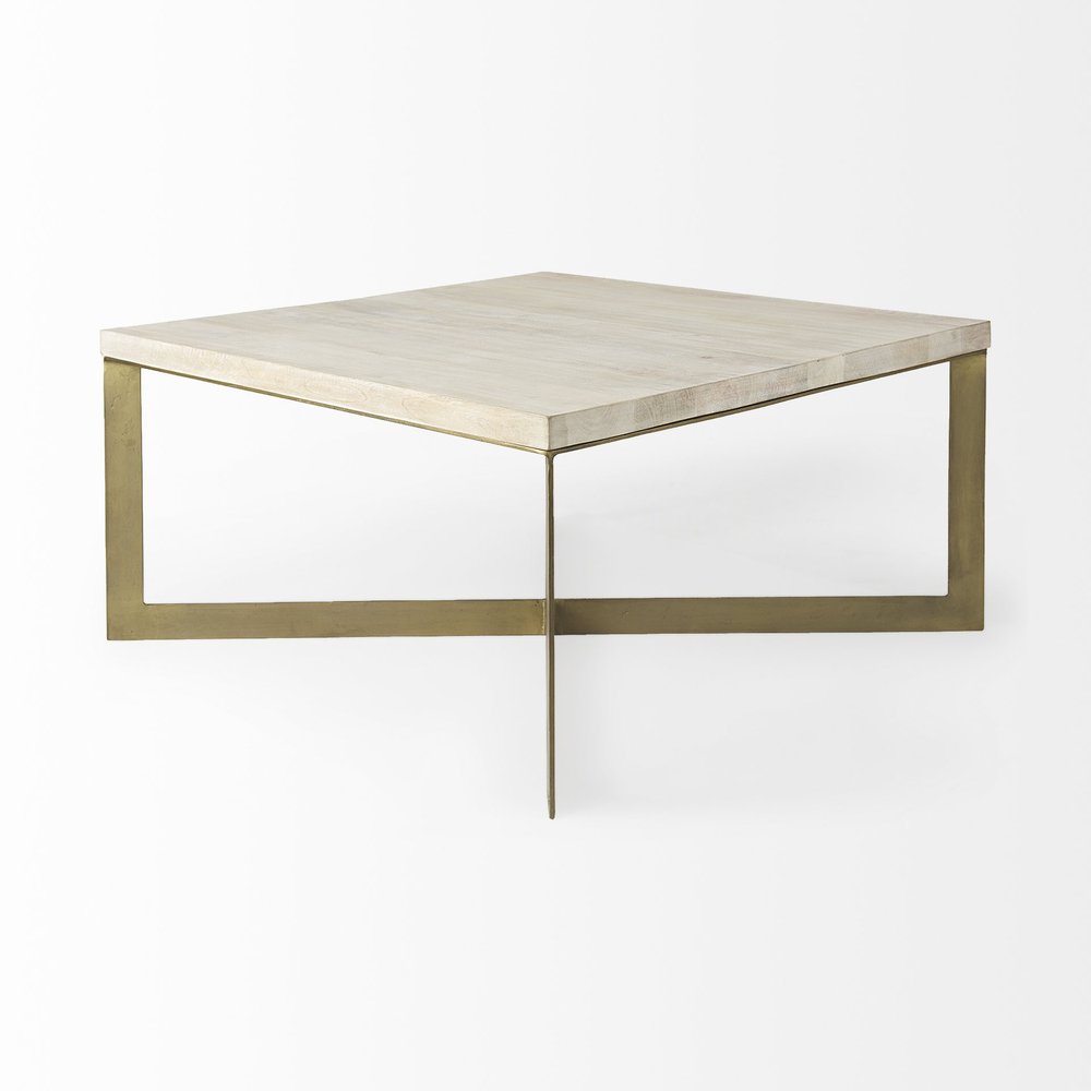 34" Beige Wood and Metal Square Coffee Table HomeRoots