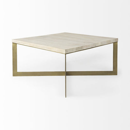 34" Beige Wood and Metal Square Coffee Table HomeRoots