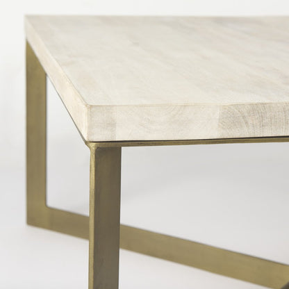 34" Beige Wood and Metal Square Coffee Table HomeRoots