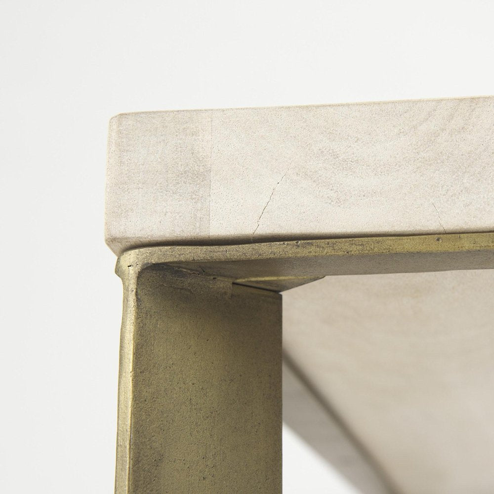 34" Beige Wood and Metal Square Coffee Table HomeRoots